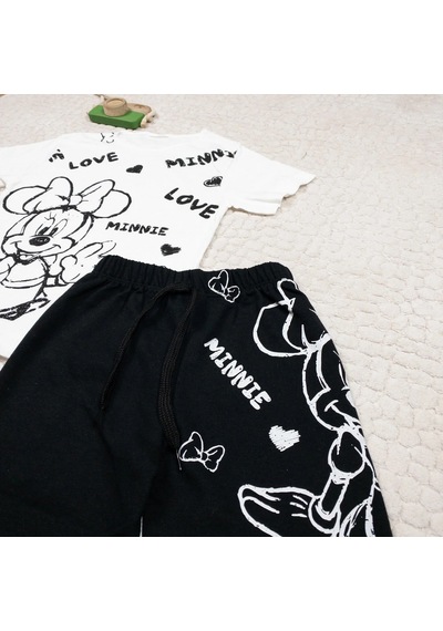 Momikon Kız Çocuk Minnie Mouse Baskılı Pamuklu Yazlık Takım Beyaz
