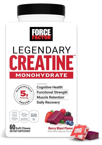 Force Factor Legendary Creatine Monohydrate Memory & Cognitive Sugar Free, Berry Blast 60 Chews Icy Berry Slushie Force Factor Legendary Creatine Monohydrate Memory & Cognitive Sugar Free, Berry Blast 60 Chews Icy Berry Slushie