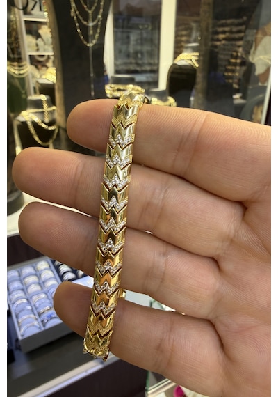 Xuping Hasır Model Taşlı Bileklik Altın