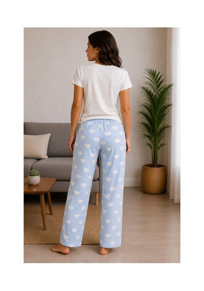 Mixxtrend Kadın Pamuklu Bulut Desen Pijama Takımı Mavi