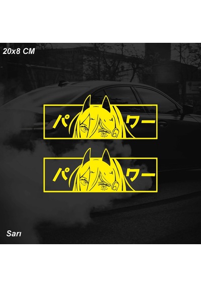 Anime Kız Power Chainsaw Man Jdm Sticker Motosiklet Araba Laptop Sticker Yapışkanlı Folyo Sarı