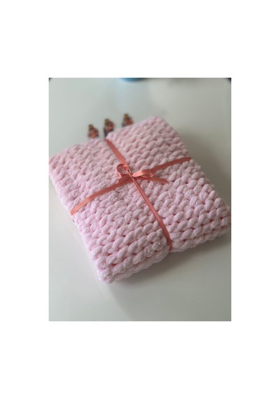 El Örgü Puffy Bebek Battaniye 90x90 CM Pembe