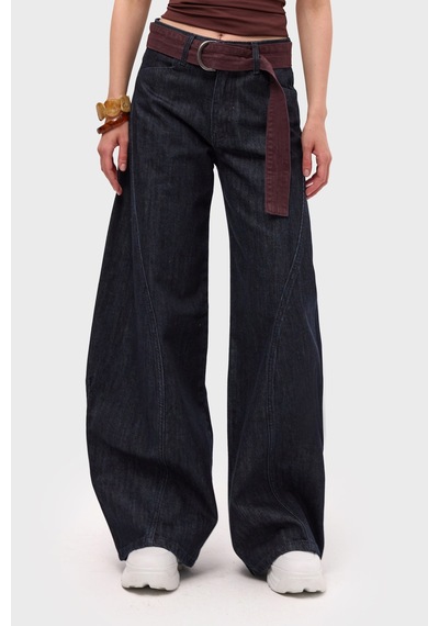 Itsbasic Kadın İndigo Selvedge 7s6-50 Barrel Fit Kemer Detaylı Tasarım Denim Jean