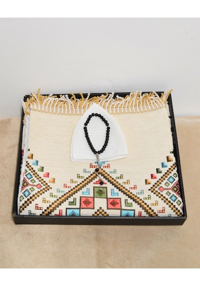 Erkekler İçin Seccade Takke Tesbih Hediyelik Seti Kilim Desenli Kadife Astarlı Seccade, 33 Lü Erkek Tesbihi, Takke Ve Özel Kutu Beyaz Erkekler İçin Seccade Takke Tesbih Hediyelik Seti Kilim Desenli Kadife Astarlı Seccade, 33 Lü Erkek Tesbihi, Takke Ve Özel Kutu Beyaz