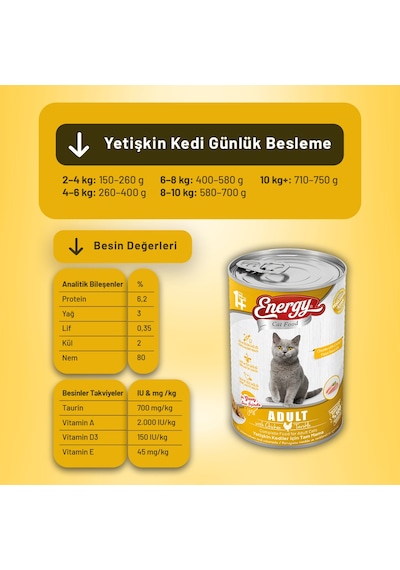 Energy Tavuklu Yetişkin Yaş Kedi Maması 400 G - 6 Adet