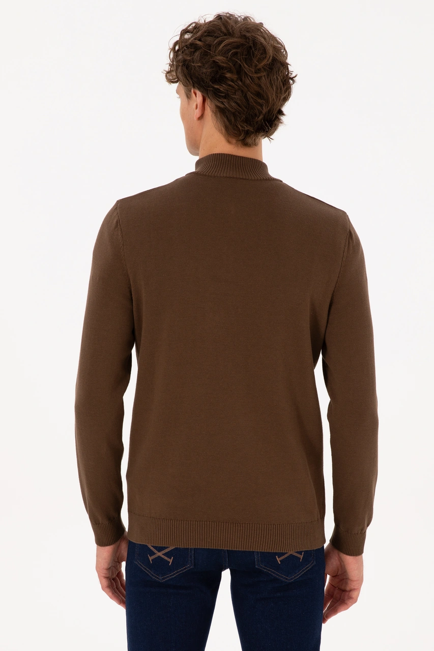 U.S. Polo Assn. Erkek Slim Fit Yarım Fermuarlı Kahverengi Basic Kazak 50313695-VR029