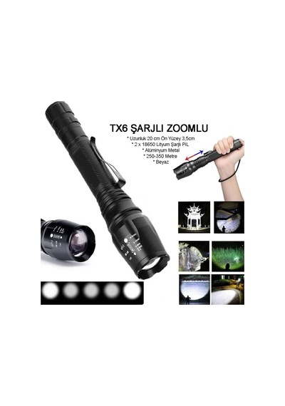 Jenerik Profesyonel Tx6 Şarjlı Zoomlu El Feneri Wt-241 Çok Renkli