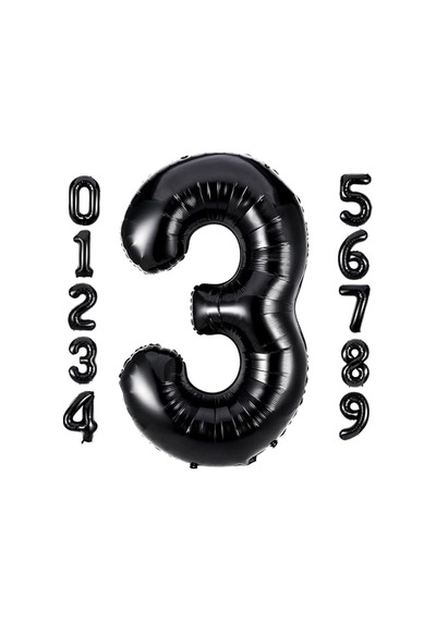 Siyah Konsept 3 Yaş Doğum Günü Kutlama Seti Beyaz Siyah Konfetili Balon, Rakam Yıldız Folyo Ve Banner Genel