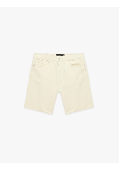 Koton Normal Bel Pamuklu Bermuda Straight Fit Jean Şort Ekru 6sam40387nd