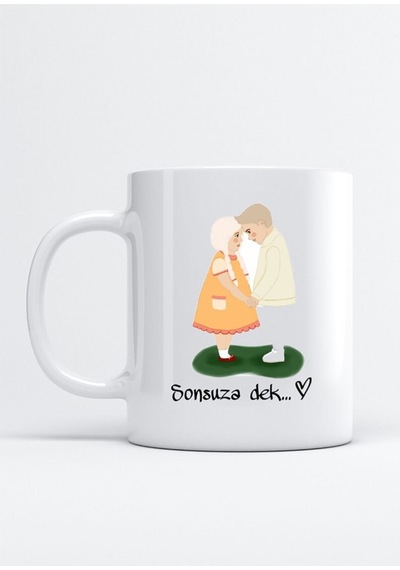 Sonsuza Dek Baskı Porselen Kupa Bardak Beyaz