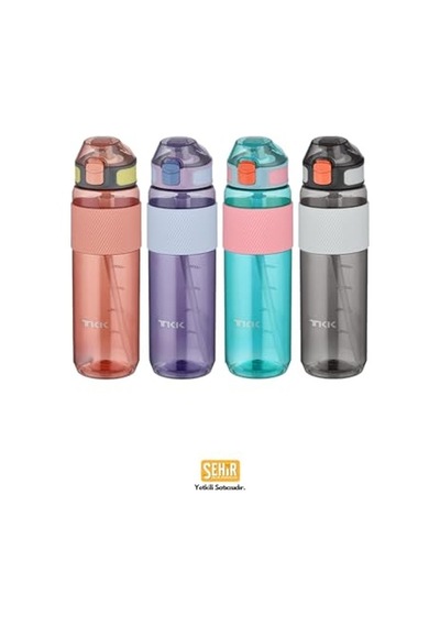 Tkk 800ml Pipetli Taşıma Kulplu Silikon Gövde Ölçü Skalalı Tritan Su Matarası Pembe 0