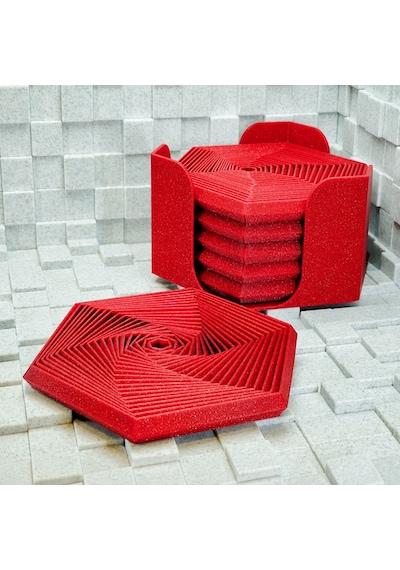 3d Baskı Super Fidget Coaster Seti - Altıgen Desenli Bardak Altlığı Ve Tutucu-kırmızı Diğer