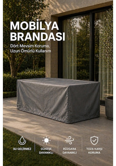 Bahçe Mobilya Brandası 200 150 75 Cm Masa Sandalye Koruma Örtüsü Gri Kılıf Su Geçirmez