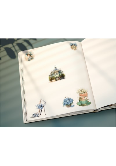 Blue Lady -12 Parçalı - Vintage Mavi Sticker Set -3 Adet- Mat Kağıt