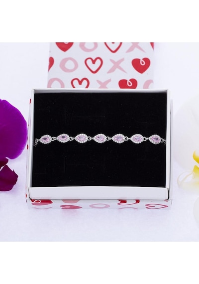 Nagiss Pembe Zirkon Taşlı Damla Model 925 Ayar Gümüş Kadın Bileklik
