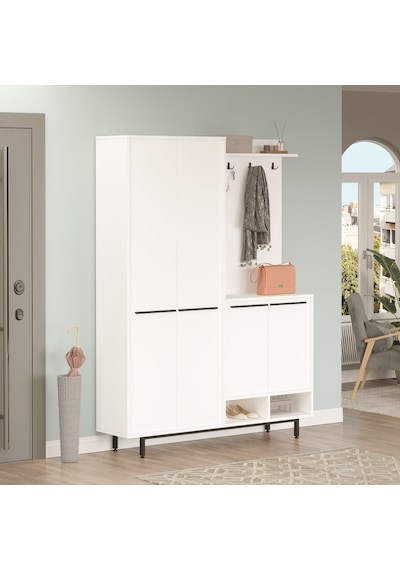 Robin Home Rita Portmanto Vestiyer Ayakkabılık Metal Ayaklı Beyaz