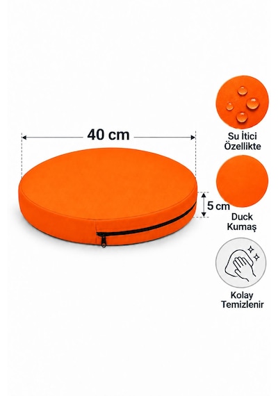 Kreş Minderi Anaokulu Aktivite Minderi, Bahçe, Dekor, Sandalye Minderi 40x40x 5 Cm Yuvarlak Minder 5adet Turuncu