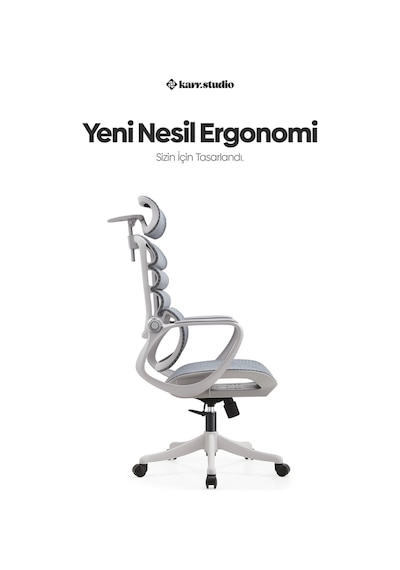 Rosso Ergonomik Çalışma Koltuğu - Sabit Kolçak - Gri