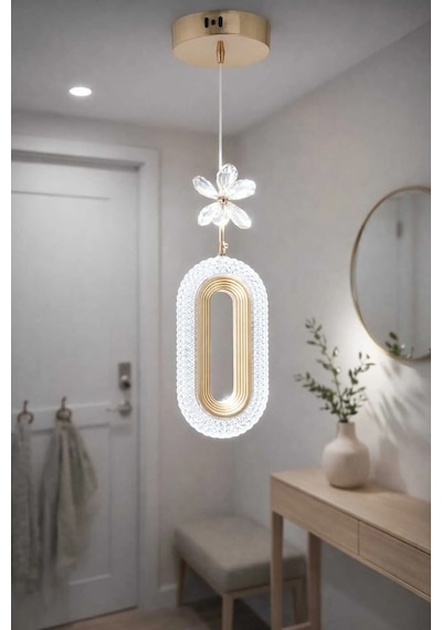 Bohem Aydınlatma Elips Tekli Sarkıt Gold 3 Renk Led Modern Avize Gold