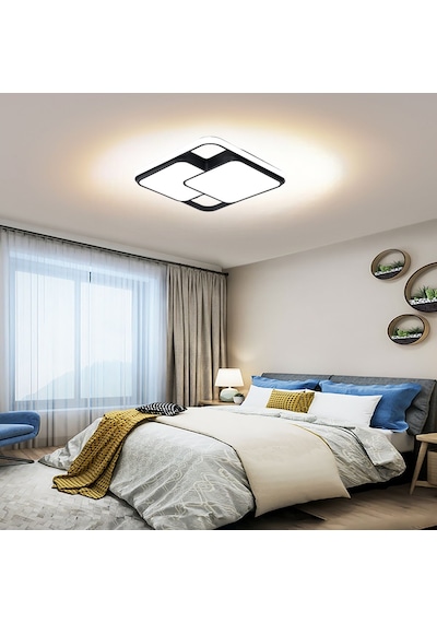 Catluz 50X50 CM Siyah 2'li Kare Led Tavan Lambası Avize Modern Aydınlatma 3 Işık Rengi Kumandalı Siyah