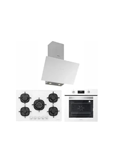Silverline BO6502W02 - CS5365W01 - 3481 FLAM Beyaz Cam Ankastre Set