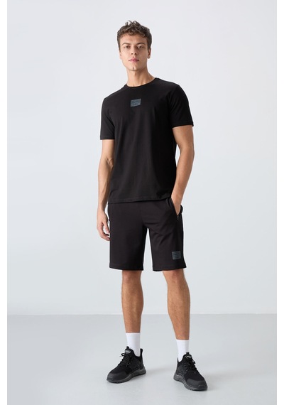 Tommy Life Siyah Pamuklu Yumuşak Dokulu Standart Fit Baskılı Erkek Şortlu Takım - 85243