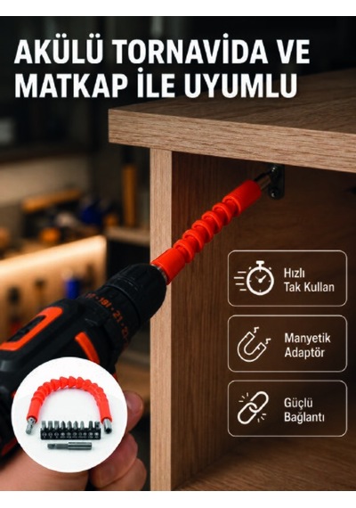Lexroo Esnek Bits Uç Seti 12 Parça Manyetik Adaptörlü Matkap Torn