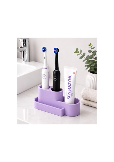 Şarjlı Diş Fırçası Ve Macun Stant Organizer Modern 3d Tasarım Renk Çeşitleri Mevcut Mor Mor