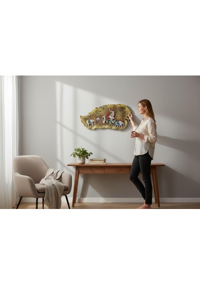 Lüks İşlemeli Yaprak Üzerinde Fil Ailesi Dekoratif Duvar Tablosu Ev Ofis Konsol Vitrin Süsü 45 Cm A 91369649