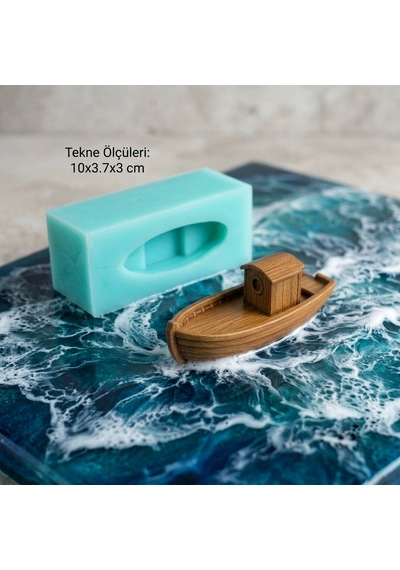 3d Ahşap Dokulu Balıkçı Teknesi Silikon Kalıbı - Epoksi Deniz / Dalga , Taş Tozu, Mum Kalıbı 10 X 3.7 X 3 Cm