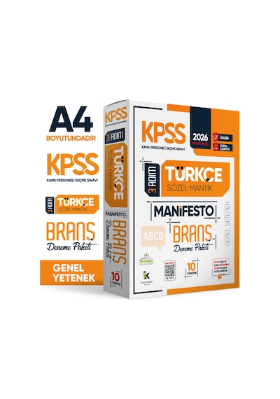 2026 KPSS Türkçe 3 Adım Manifesto Branş Deneme Paketi 10lu Dijital Çözümlü (Sözel Mantık Dahildir)