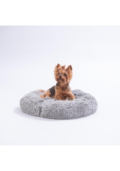 Gri Donut Köpek Yatağı Kedi Yatağı Simit Yatak Anti-stress Pet Yatağı Peluş Yatak M