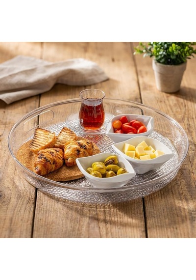 Diamond Akrilik Kırılmaz Şeffaf Servis Tepsisi Yuvarlak 36x36x5cm - Akrilik Kırılmaz Tepsi Çok Renkli