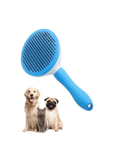 Sogud Mavi Otomatik Temizlenen Tüy Toplama Tarağı Basmalı Mekanizmalı Kedi Ve Köpek Tarağı Çelik İğneli, Cilt Dostu, Ergonomik Saplı Uzun Ve Kısa Tüyler İçin Bakım Tarağı