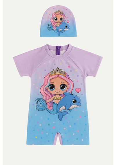 My Kids Wear Kız Çocuk Dalgıç Kumaş Gizli Fermuarlı Boneli Mayo Takımı 3-10 Yaş 11939 Mor
