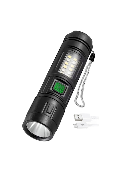 7 Mod Şarjlı El Feneri Zoomlu Type-c Cob Led Lamba Acil Durum Işığı 4228 Siyah