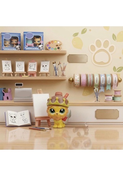 3 Parça Minişler Pet Shop Işıklı Toplu Kutulu Tekli Oyuncak Figürü - Pipetli Kral Taçlı Aslan