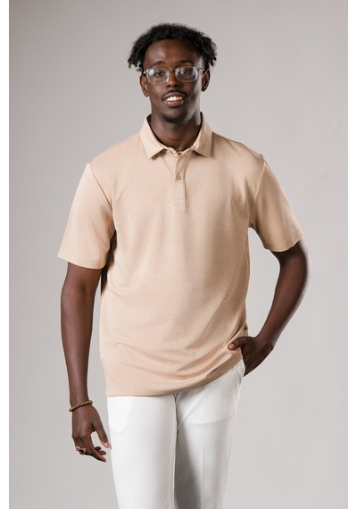 Fbi Regular Fit Dokulu Likralı Polo Yaka T-shirt Sütlü Kahve