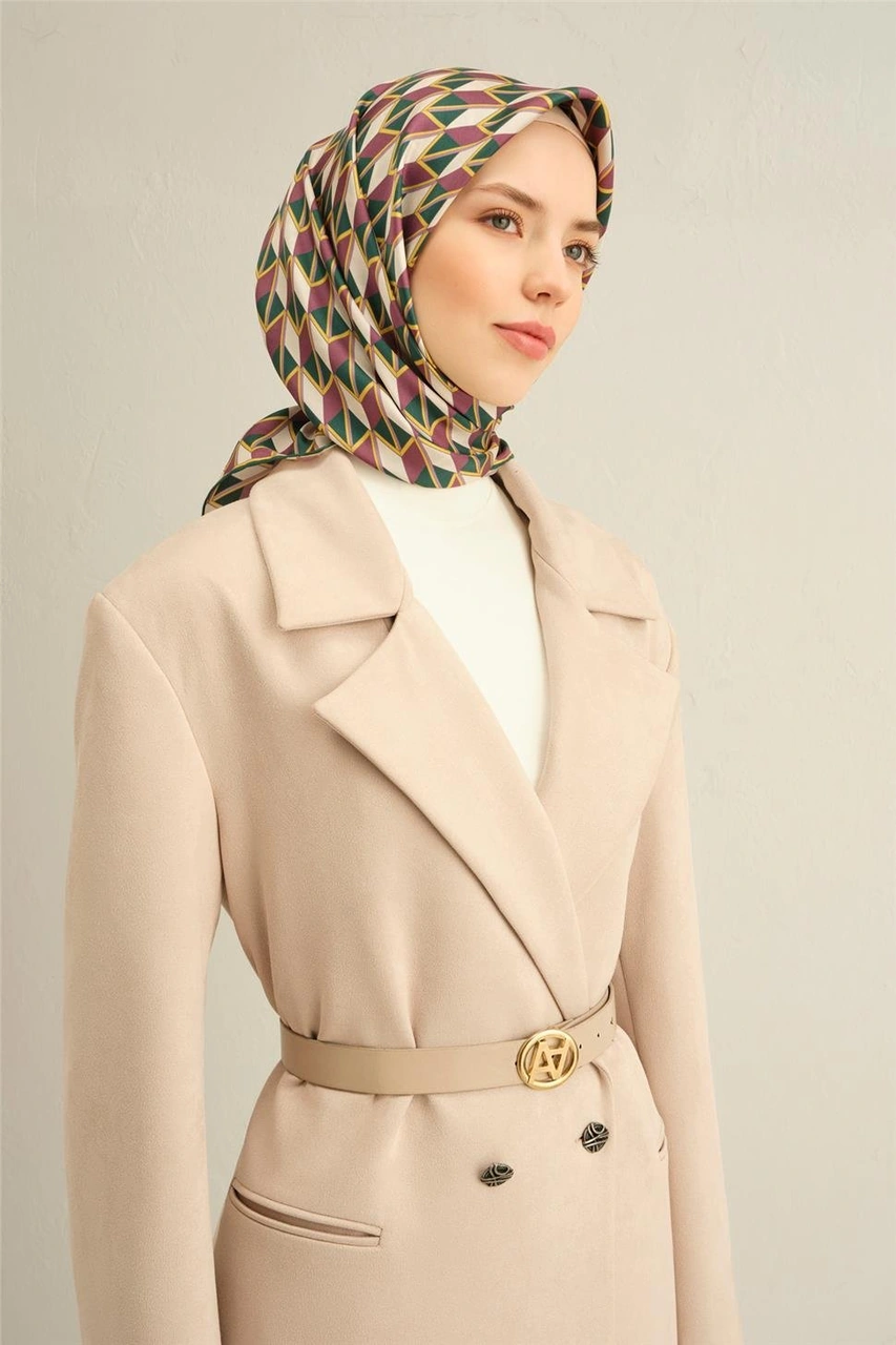 Armine Geometrik Desenli Saf İpek Twill Eşarp 9309d 84 Çok Renkli