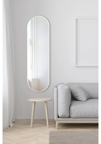 Model Alfa Dekoratif Ayna Duvar Aynası Boy Aynası Mdf 180cm X 62 Cm Elips Ayna Beyaz
