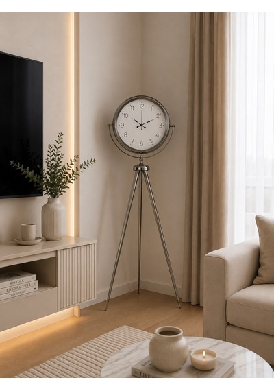 Büro Ev Ofis Dekoru İçin 150x45cm Krom Metal Klasik Tripod Ayaklı Saat Diğer