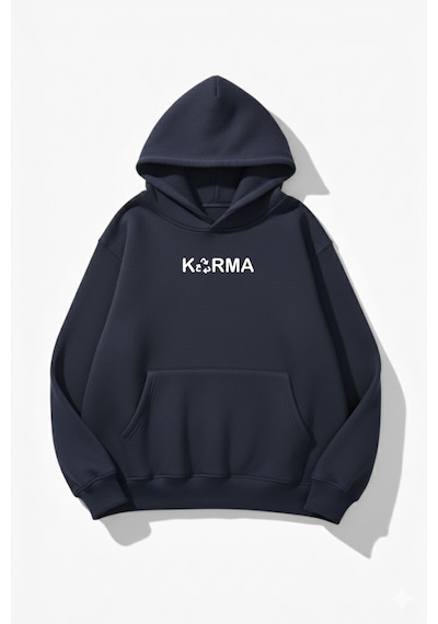 Uyguntarz Unisex Yumuşak Dokulu Karma Kalp Baskılı Tasarım Oversize 3 İplik Hoodie Sweatshirt Indigo