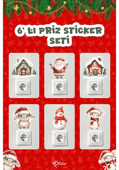 6 Lı Yeni Yıl Temalı Mini Sticker Priz Sticker Yılbaşı Yeni Yıl Mini Boy Sticker Seti 6 Lı Paket 1 Dijital Baskı