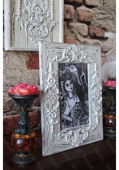 Neiwel Vintage Flora Resim Ve Ayna Çerçevesi Beyaz