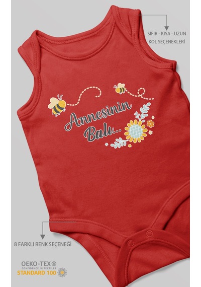 Morivokids Annesinin Balı Sıfır Kollu Bebek Body %100 Pamuk Kırmızı