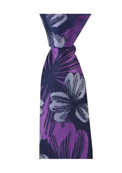 Esgue Dar Kesim Mor - Gri Çiçek Desenli Slim 6 Cm. Hand Made Kravat