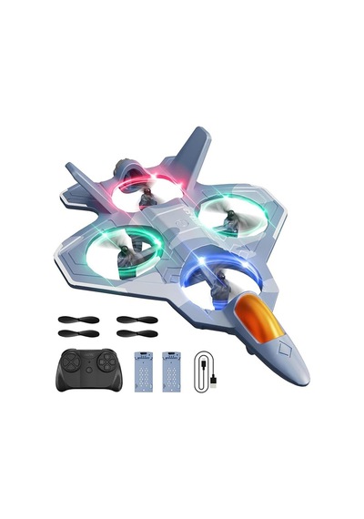 V50 2.4ghz Çift Bataryalı Işıklı Savaş Uçağı Rc Drone 360 Takla Atabilen Başsız Modlu Kumandalı