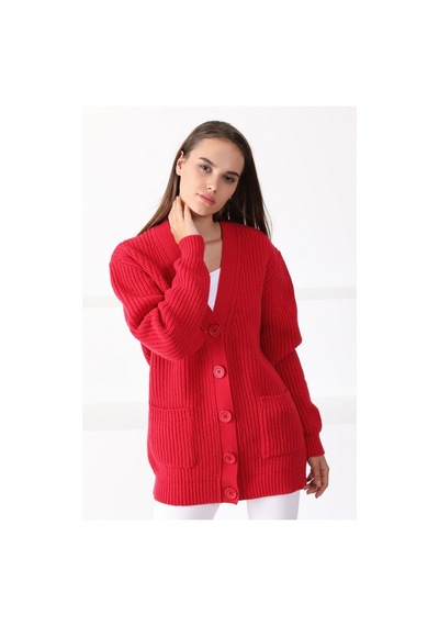 Ferraro Adda Kuzu Yünü Oversize Kadın Triko Hırka Tarçın