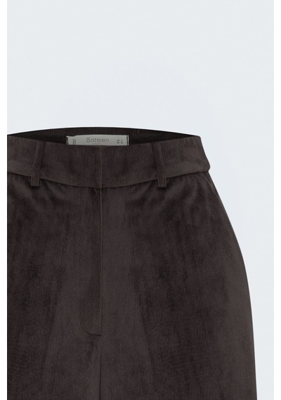Sateen Kadife Pantolon - Kahve-138039