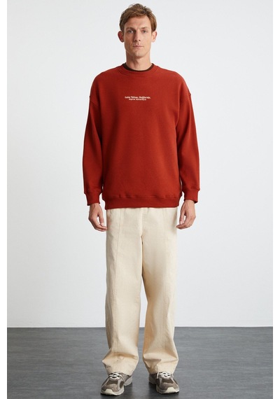 Grimelange LAMPARD ERKEK 3 İplik Bisiklet Yaka Kiremit Rengi Sweatshirt